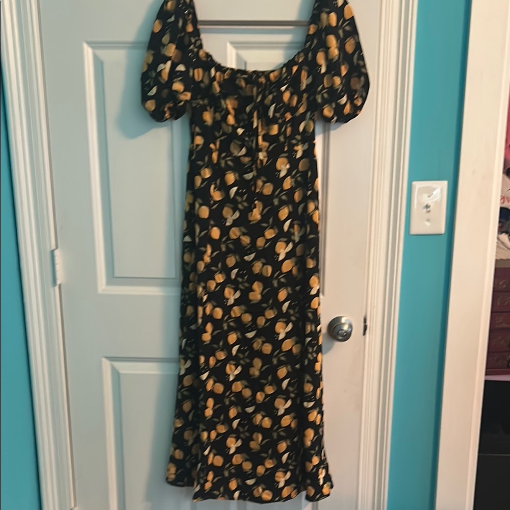 Cider Black and Gold Floral Long Sleeve Dress